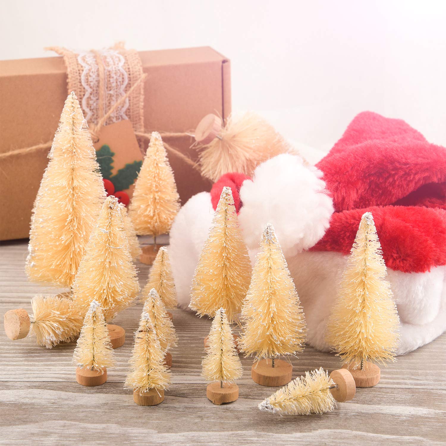 KUUQA 48 Pcs Mini Christmas Trees - Bottle Brush Tabletop Model for Decoration, DIY Room Decor, Diorama Models (White), Small Si